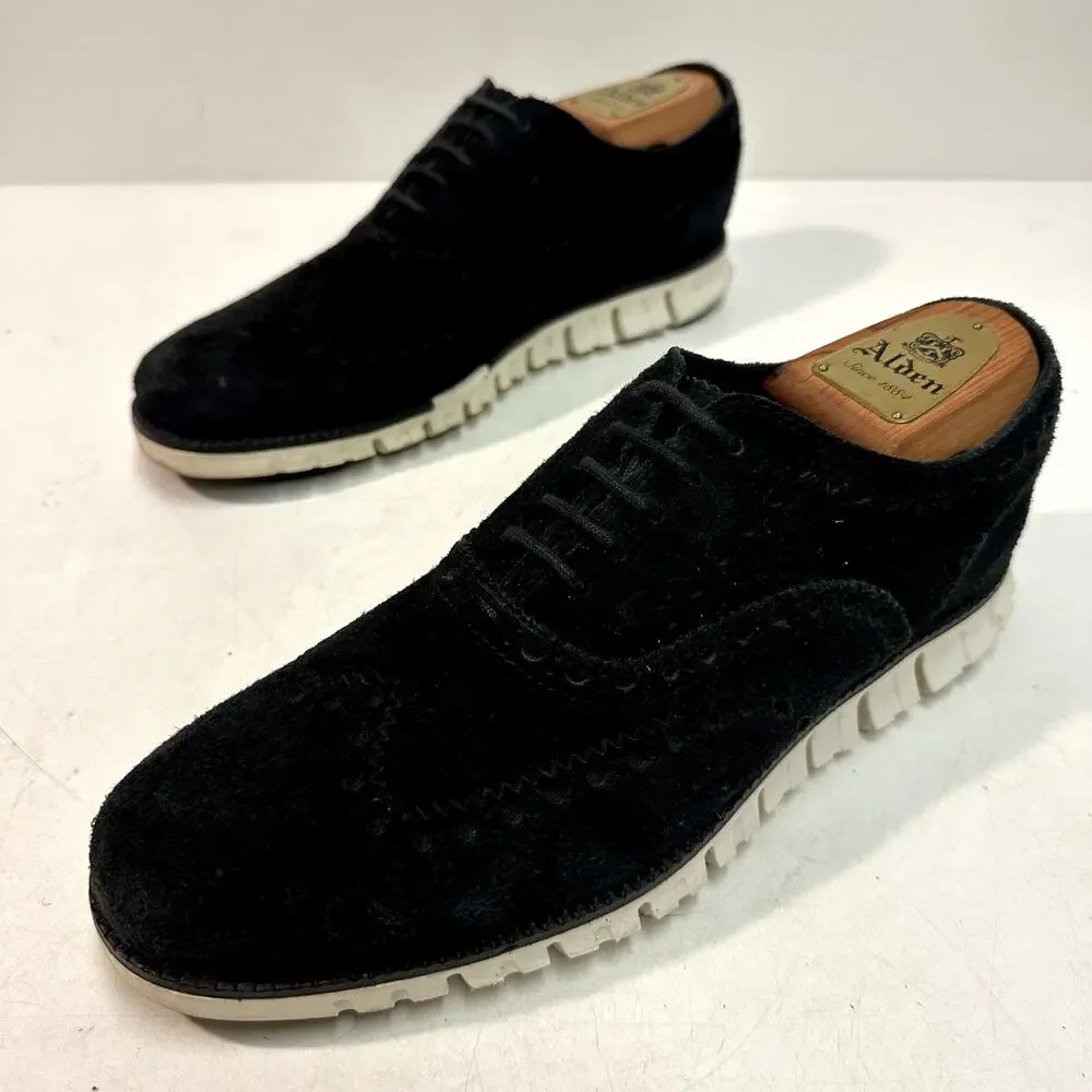VGUC Cole Haan Men's ZERØGRAND Wingtip Oxford Black Suede Dress Sneaker US 7 D